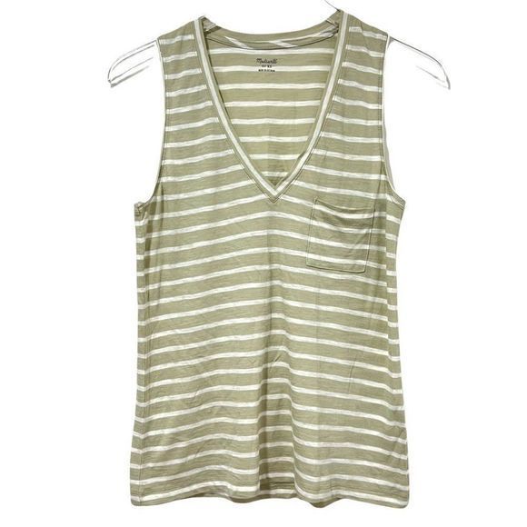 Madewell Whisper 100% Cotton Tank Top Size XS Striped Casual V-Neck Pocket L1549 - Picture 2 of 7